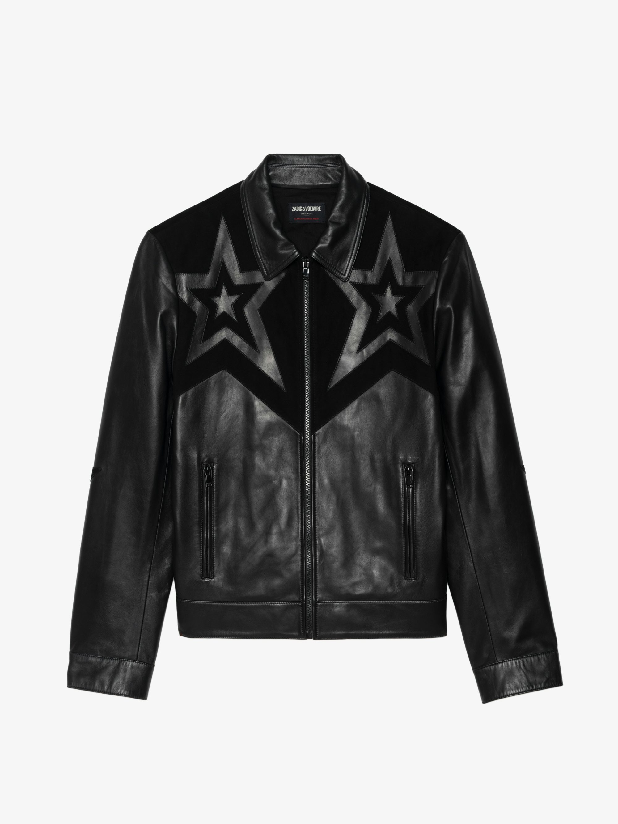 Locky Leather Jacket - Smooth leather jacket with suede star patch, long sleeves and zip fastening.